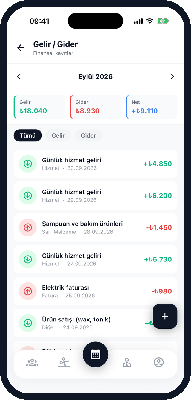 Berber gelir gider takibi - aylık özet