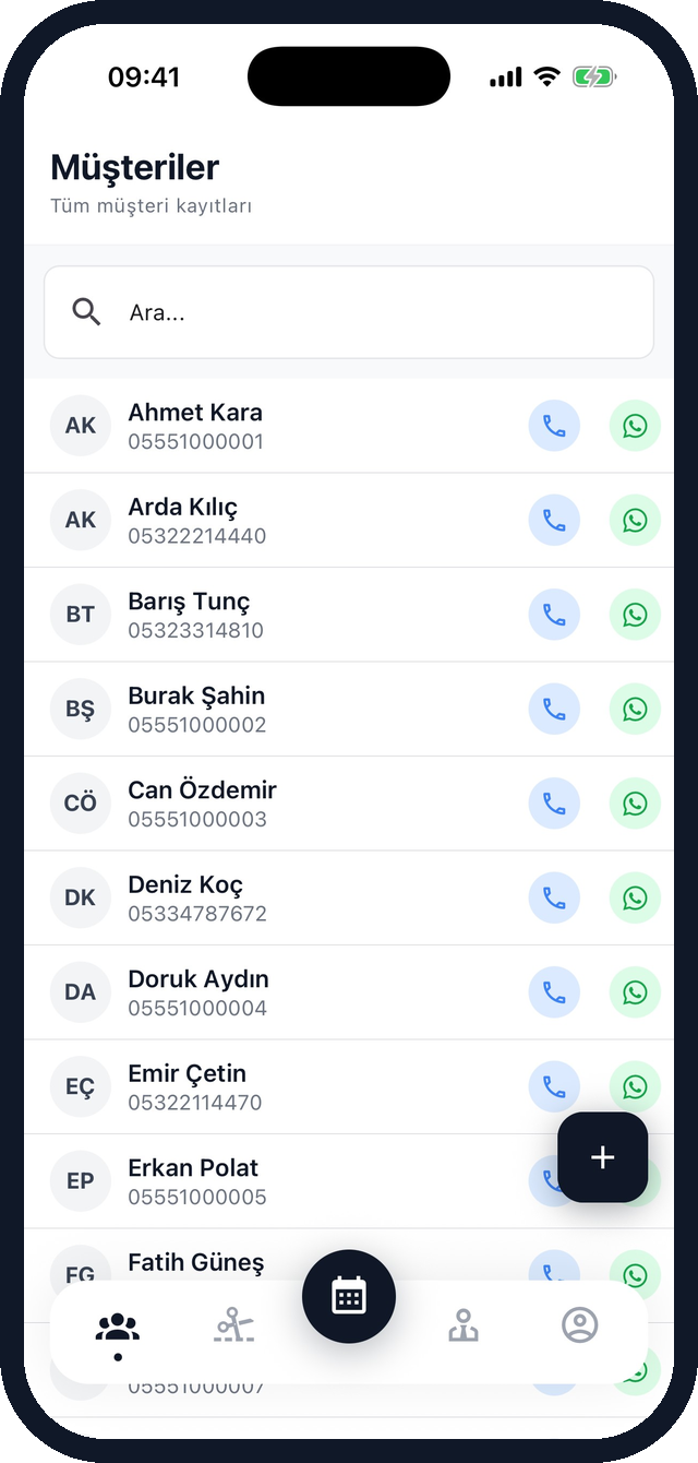 Berber müşteri listesi - tek tuşla arama ve WhatsApp
