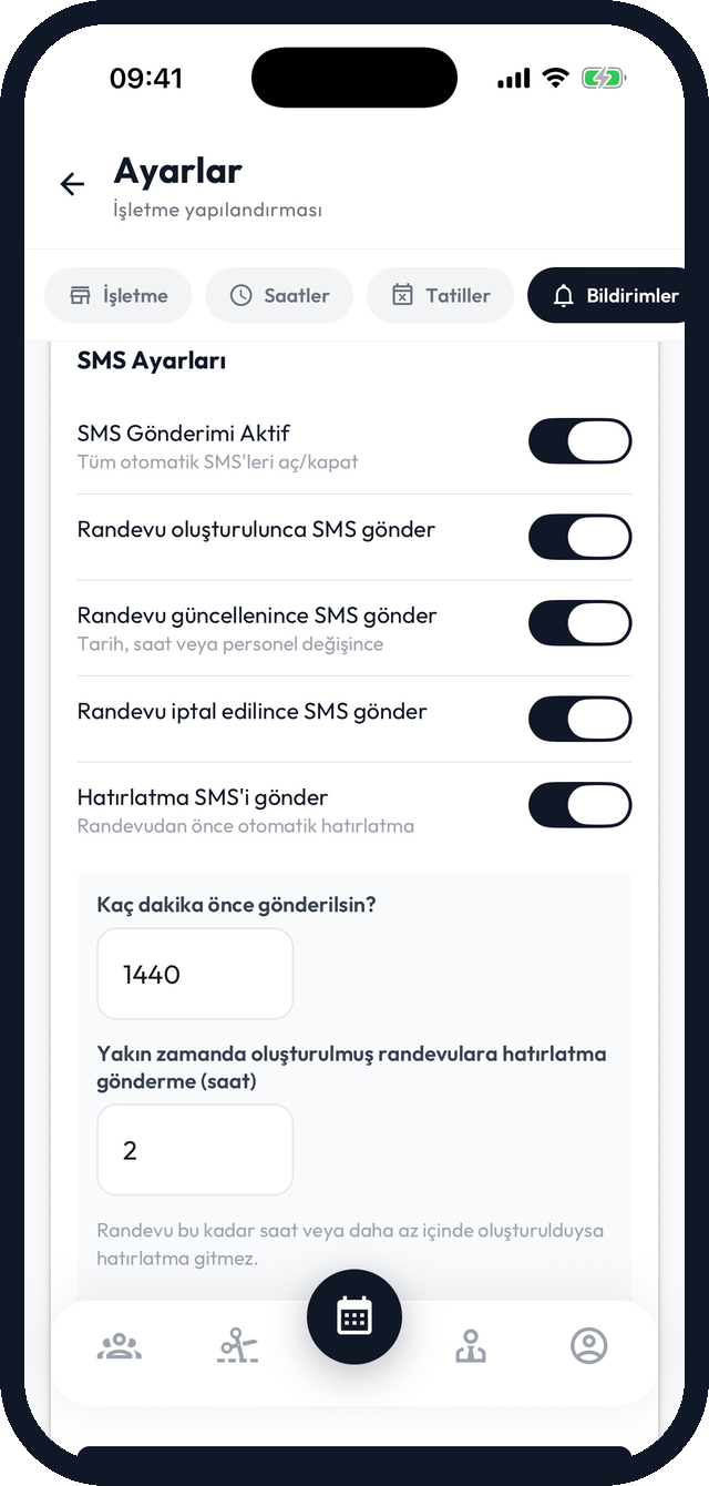 Kuaför SMS ve WhatsApp hatırlatma ayarları